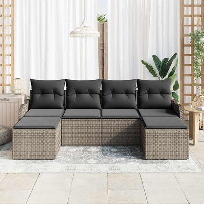 Set Divano da Giardino con cuscino 6 pcs Grigio Poly Rattan | homemem39