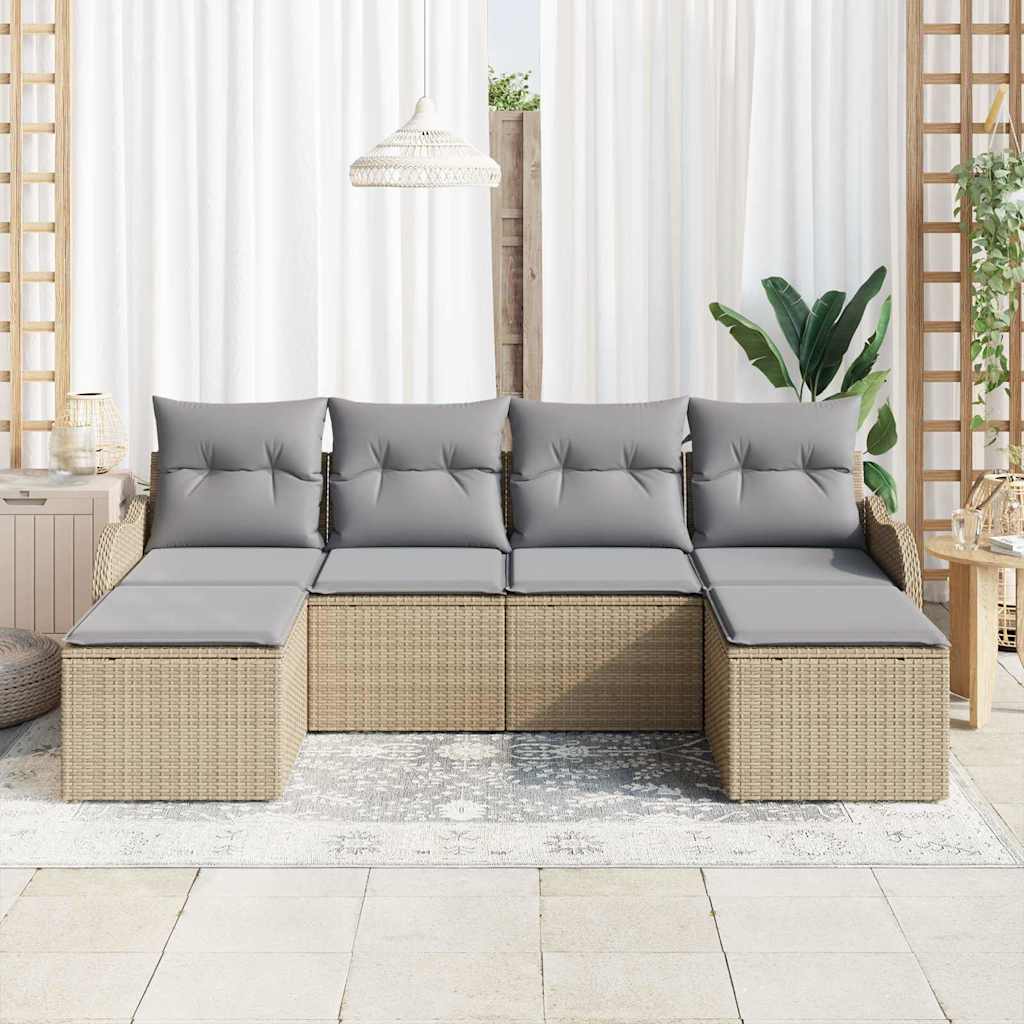 Set Divano da Giardino con cuscino 6 pcs Beige Poly Rattan | homemem39