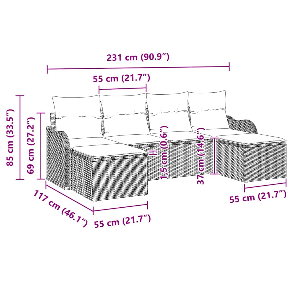 Set Divano da Giardino con cuscino 6 pcs Beige Poly Rattan | homemem39