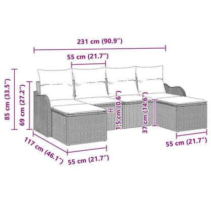 Set Divano da Giardino 6 pcs Grigio chiaro Poly Rattan | homemem39