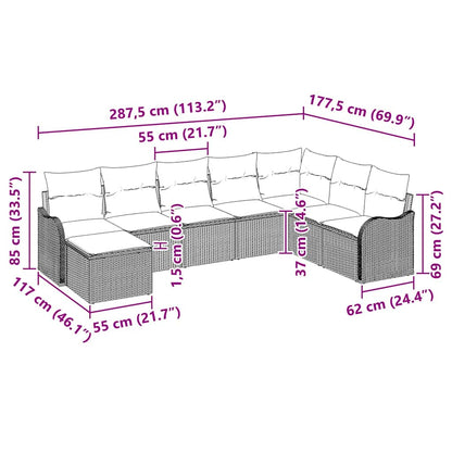 Set Divano da Giardino con cuscino 8 pcs Marrone Poly Rattan | homemem39
