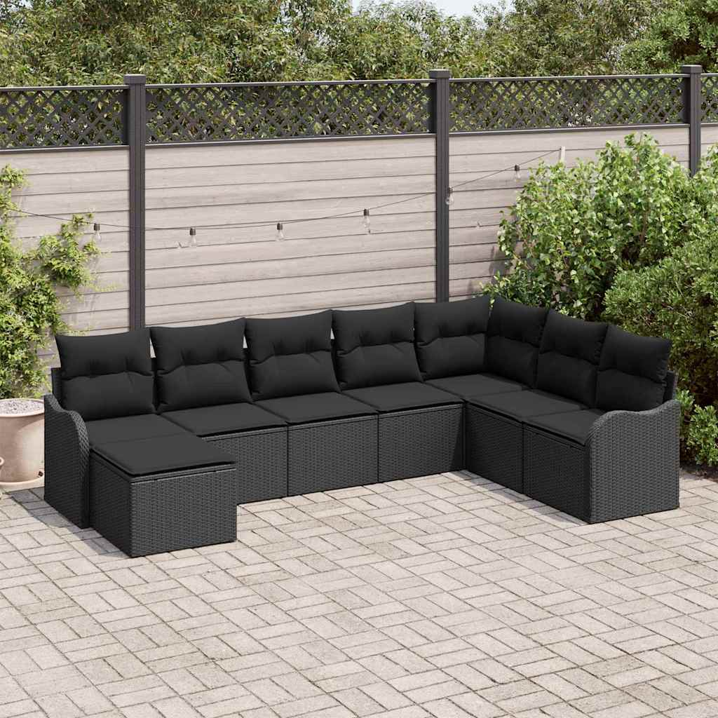 Set Divano da Giardino 8 pcs Nero polyrattan | homemem39