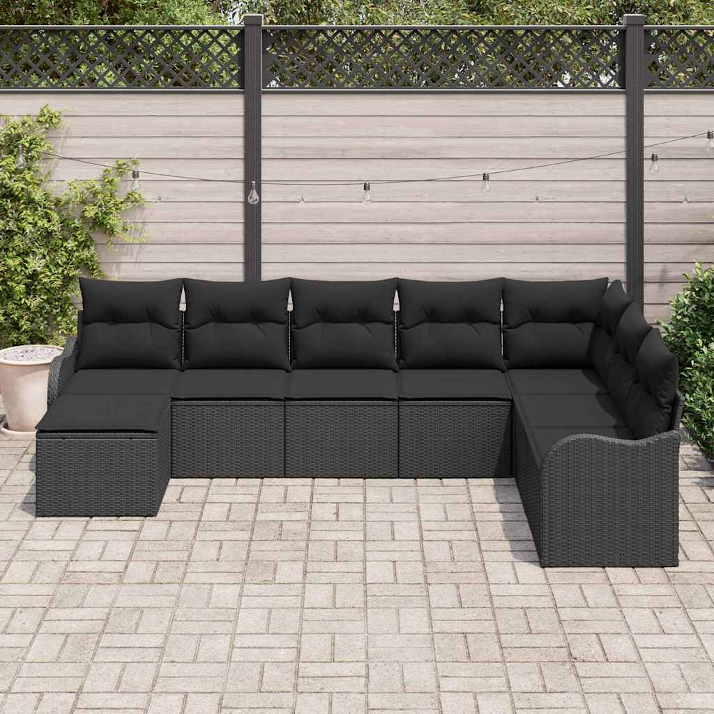 Set Divano da Giardino 8 pcs Nero polyrattan | homemem39