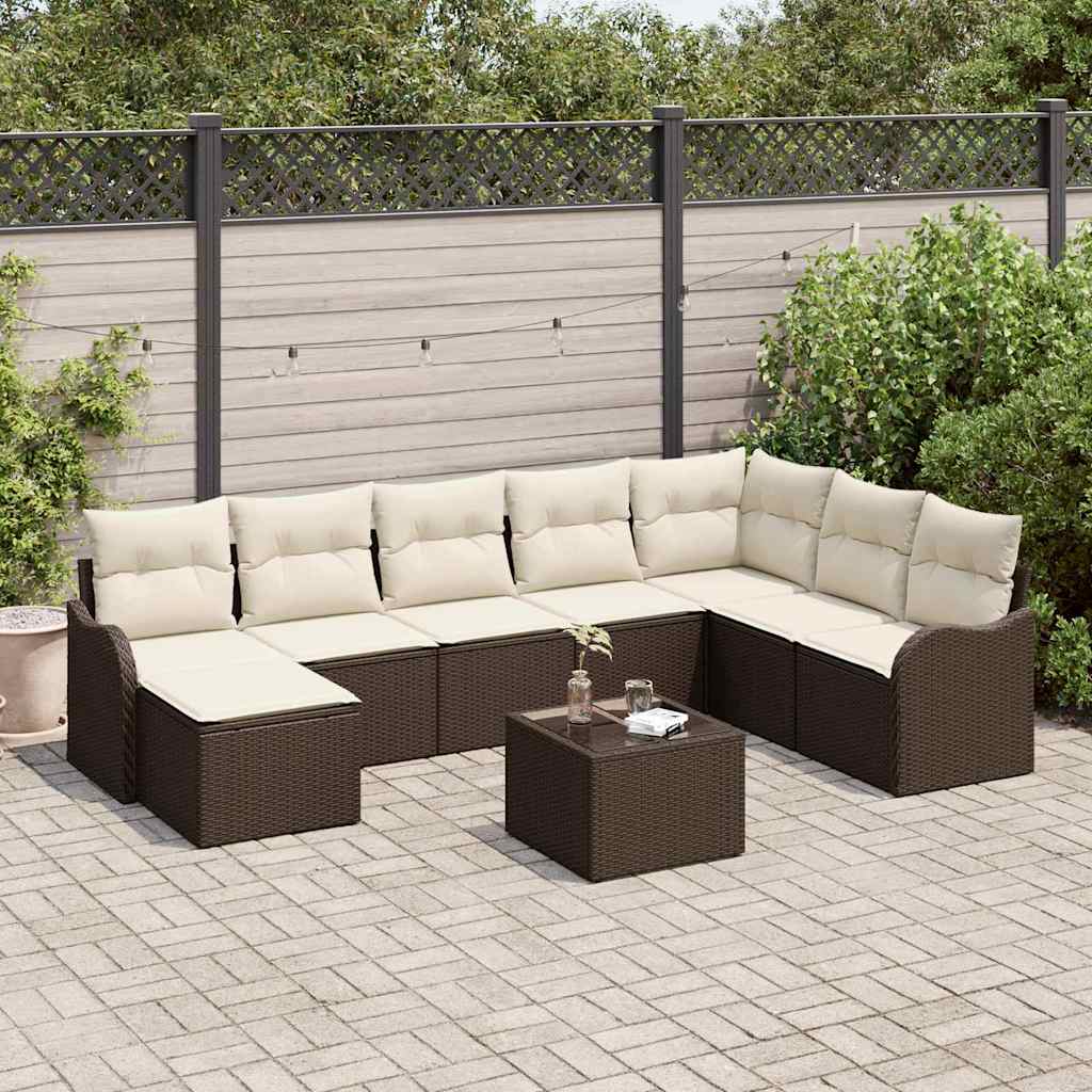Set Divano da Giardino con cuscino 9 pcs Marrone Poly Rattan | homemem39