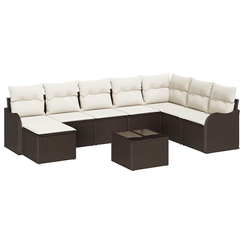 Set Divano da Giardino con cuscino 9 pcs Marrone Poly Rattan | homemem39