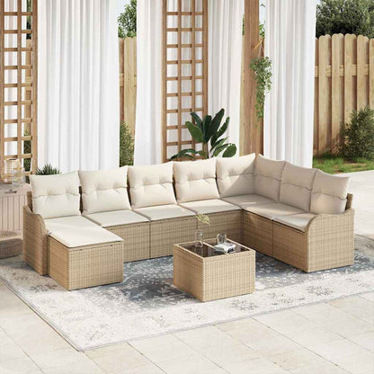 Set Divano da Giardino con cuscino 9 pcs Beige Poly Rattan | homemem39