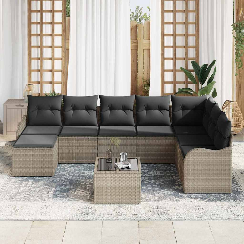 Set Divano da Giardino 9 pcs Grigio chiaro Poly Rattan | homemem39