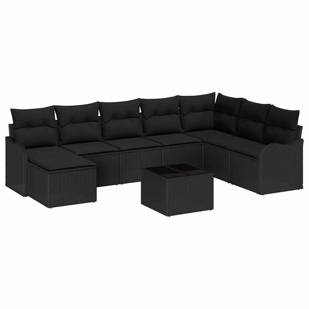 Set Divano da Giardino 9 pcs Nero polyrattan | homemem39