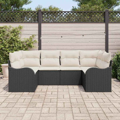 Set Divano da Giardino con cuscino 6 pcs Nero Poly Rattan | homemem39