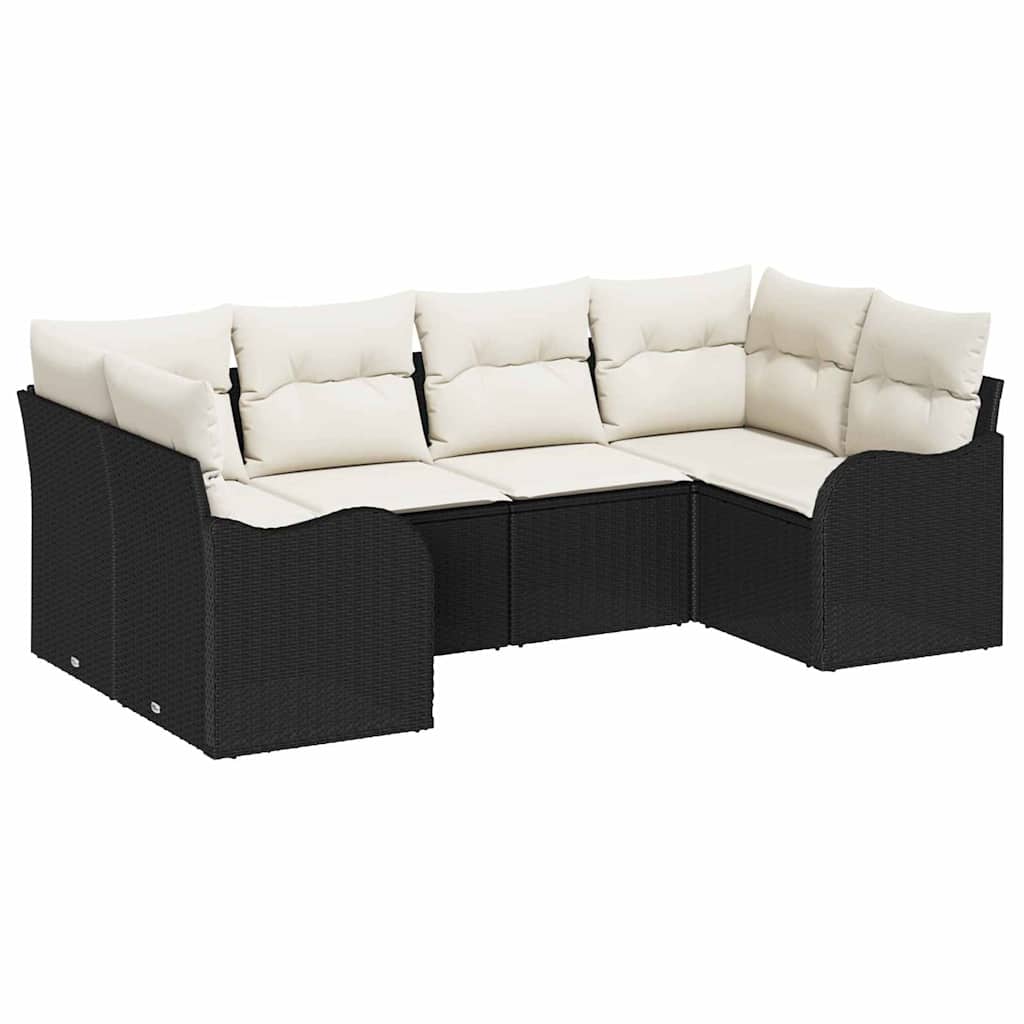 Set Divano da Giardino con cuscino 6 pcs Nero Poly Rattan | homemem39