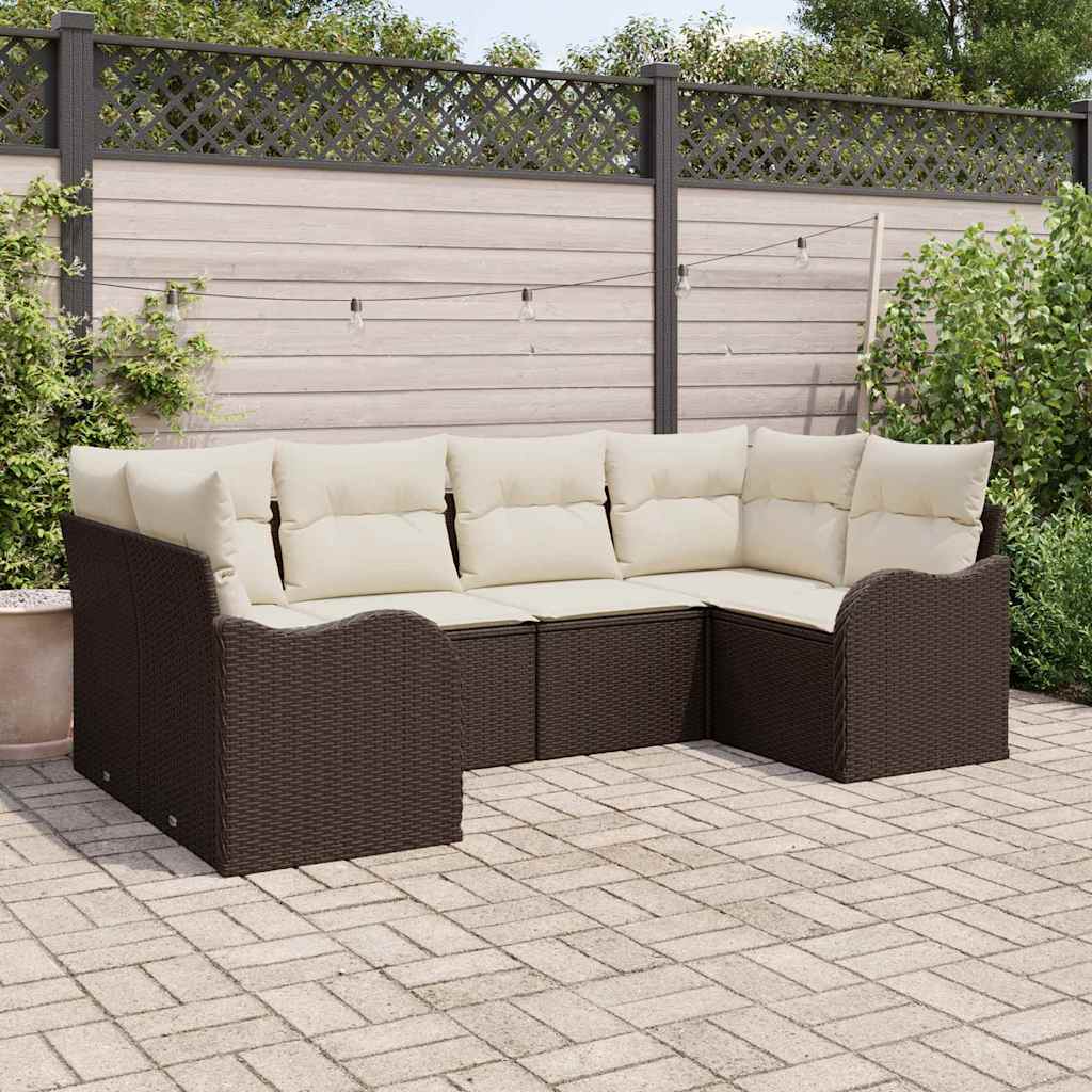 Set Divano da Giardino con cuscino 6 pcs Marrone Poly Rattan | homemem39
