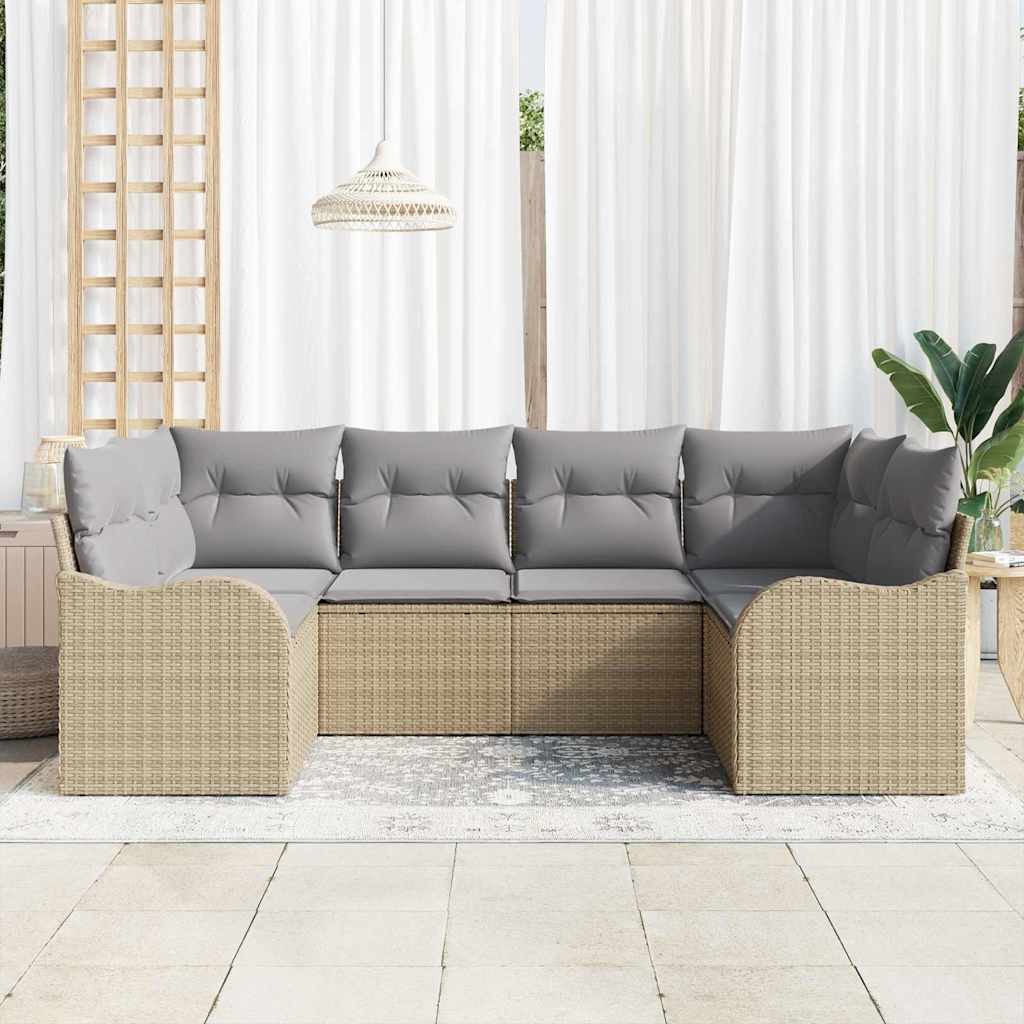 Set Divano da Giardino con cuscino 6 pcs Beige Poly Rattan | homemem39