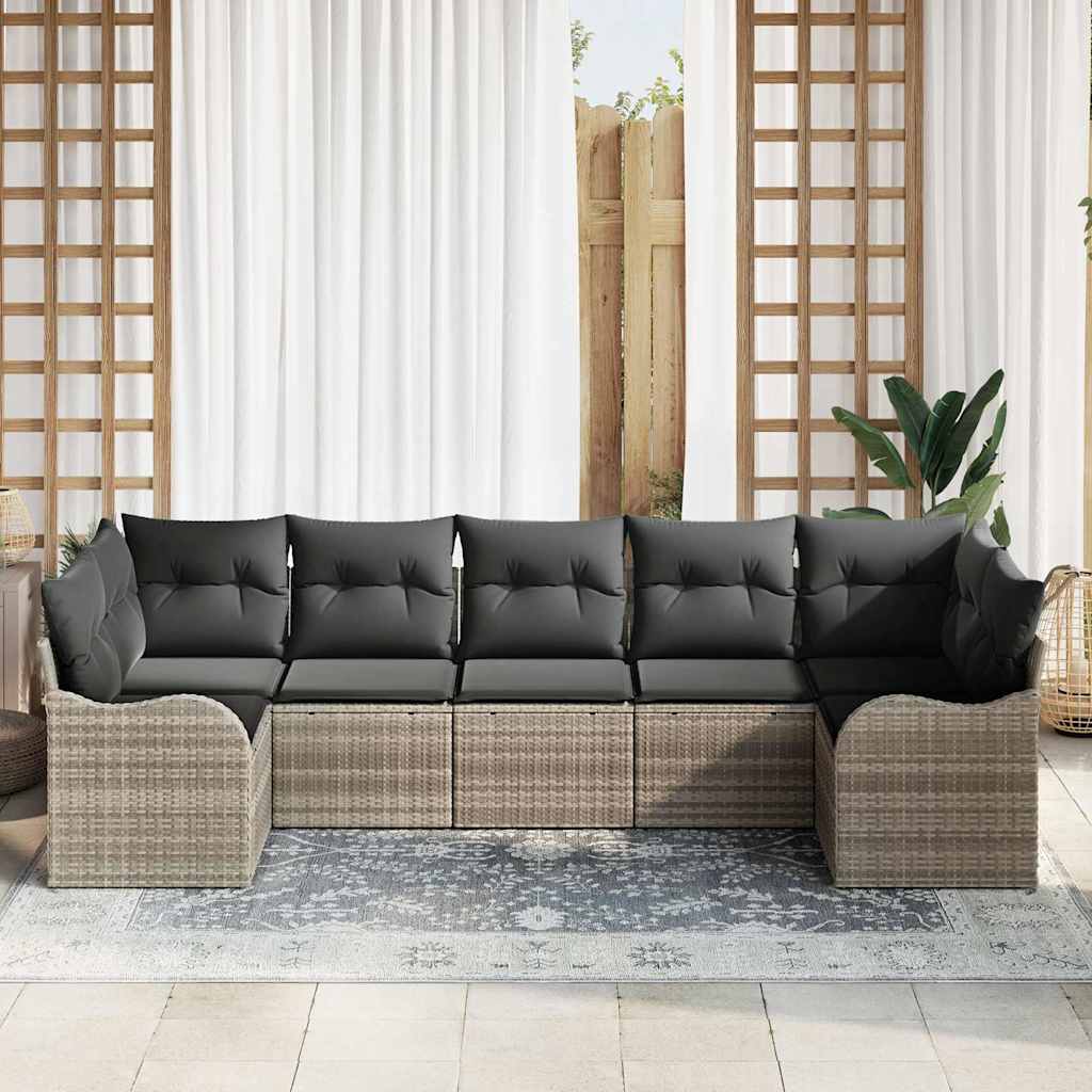 Set Divano da Giardino 7 pcs Grigio chiaro Poly Rattan | homemem39