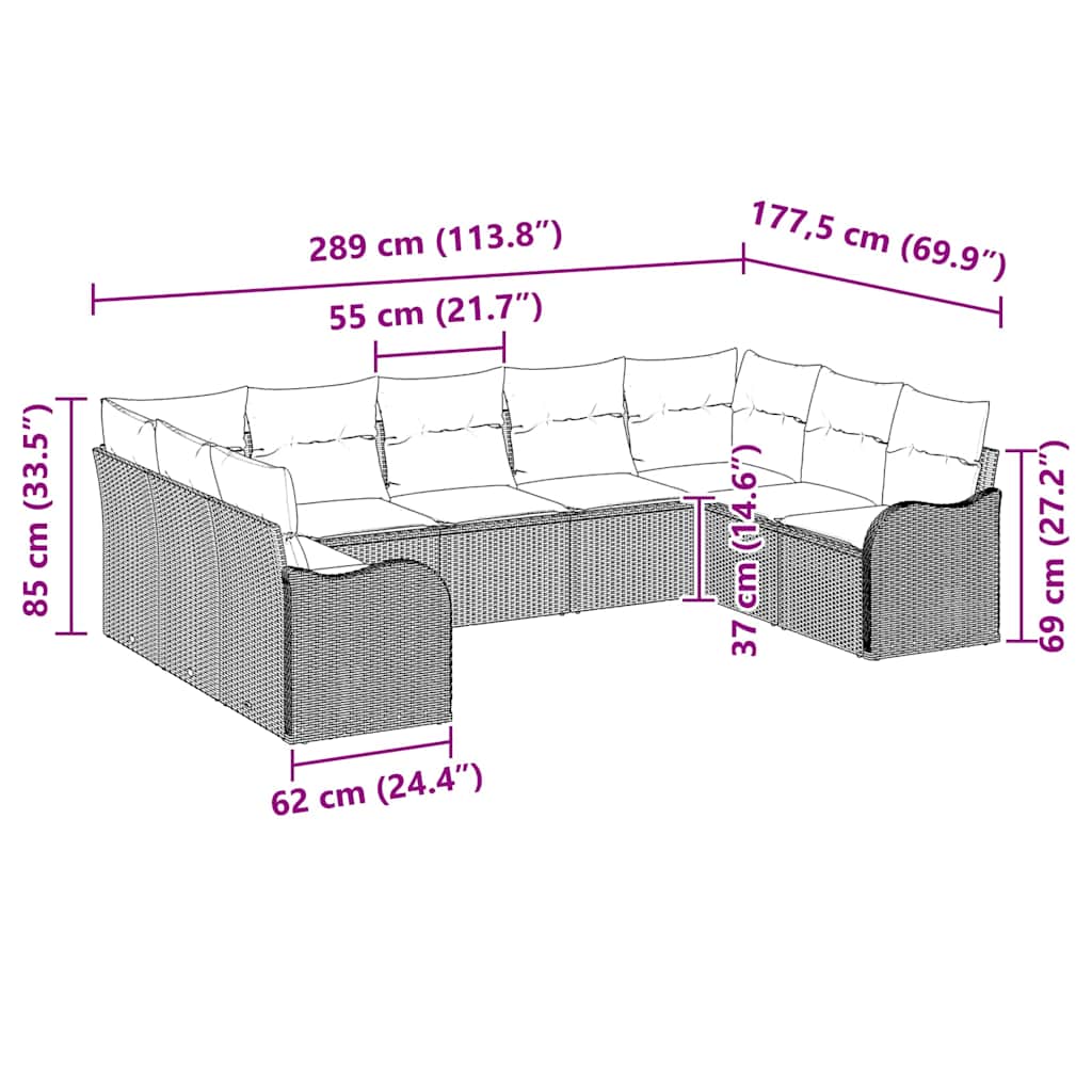 Set Divano da Giardino 9 pcs Grigio polyrattan | homemem39