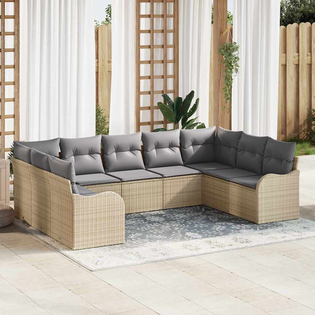 Set Divano da Giardino con cuscino 9 pcs Beige Poly Rattan | homemem39