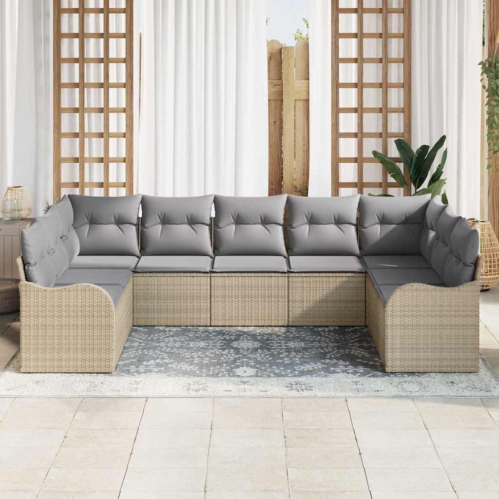 Set Divano da Giardino con cuscino 9 pcs Beige Poly Rattan | homemem39