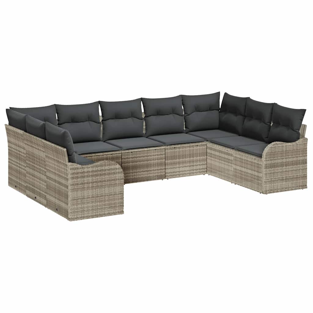 Set Divano da Giardino 9 pcs Grigio chiaro Poly Rattan | homemem39