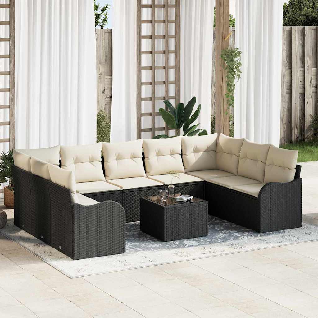 Set Divano da Giardino 10 pcs Nero polyrattan | homemem39
