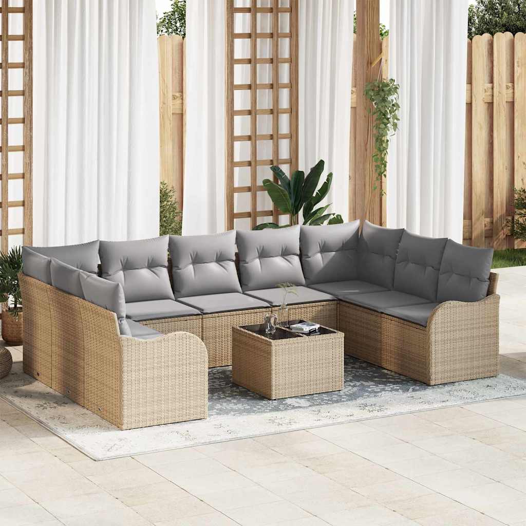 Set Divano da Giardino 10 pcs Beige polyrattan | homemem39