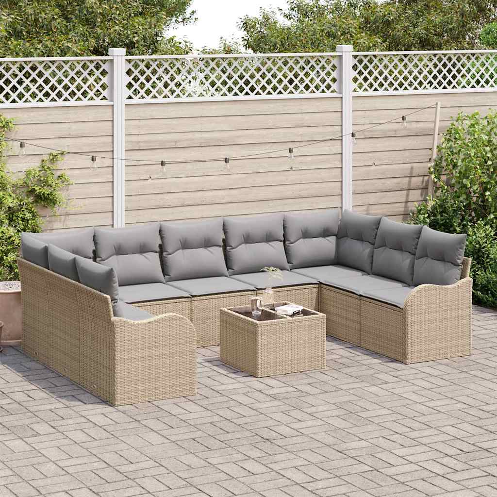 Set Divano da Giardino 10 pcs Beige polyrattan | homemem39