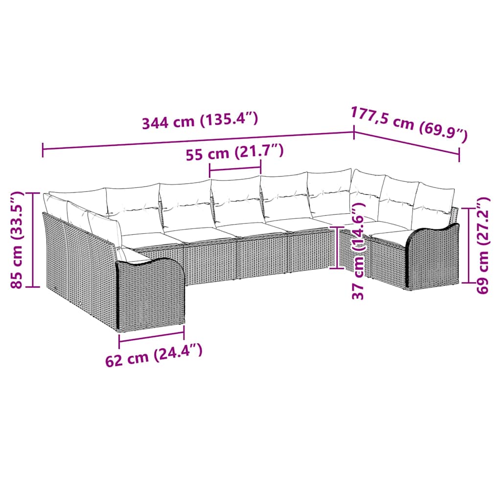 Set Divano da Giardino 10 pcs Grigio chiaro polyrattan | homemem39