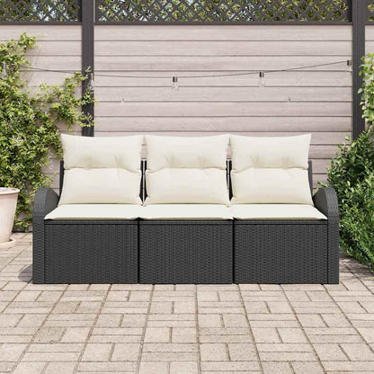 Set Divano da Giardino con cuscino 3 pcs Nero Poly Rattan | homemem39