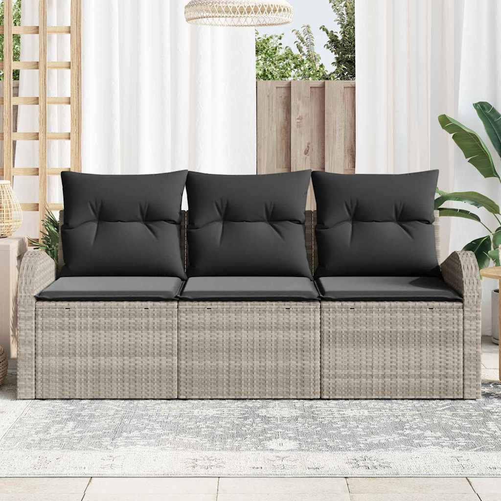 Set Divano da Giardino 3 pcs Grigio chiaro Poly Rattan | homemem39