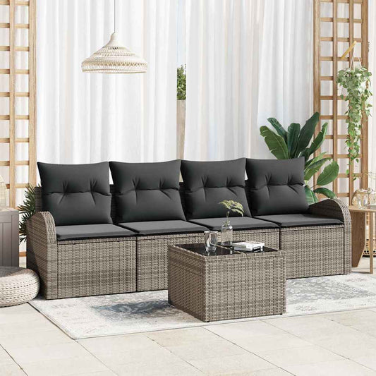 Set Divano da Giardino 5 pcs Grigio 55 x 55 x 37 cm Poly Rattan