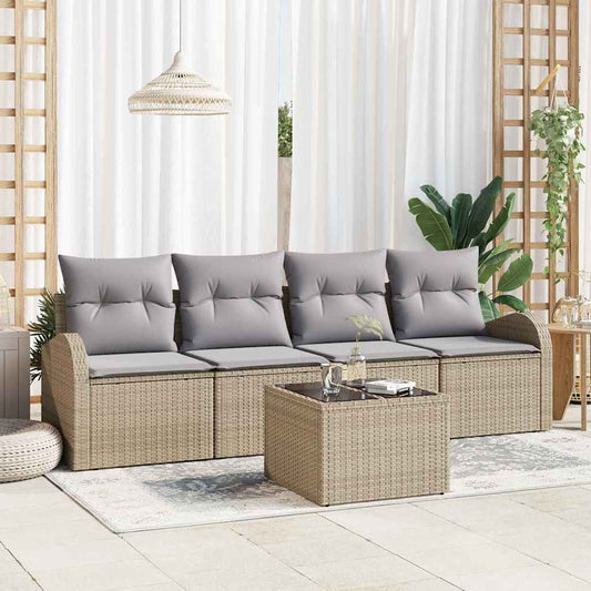 Set Divano da Giardino 5 pcs Beige 55 x 55 x 37 cm Poly Rattan
