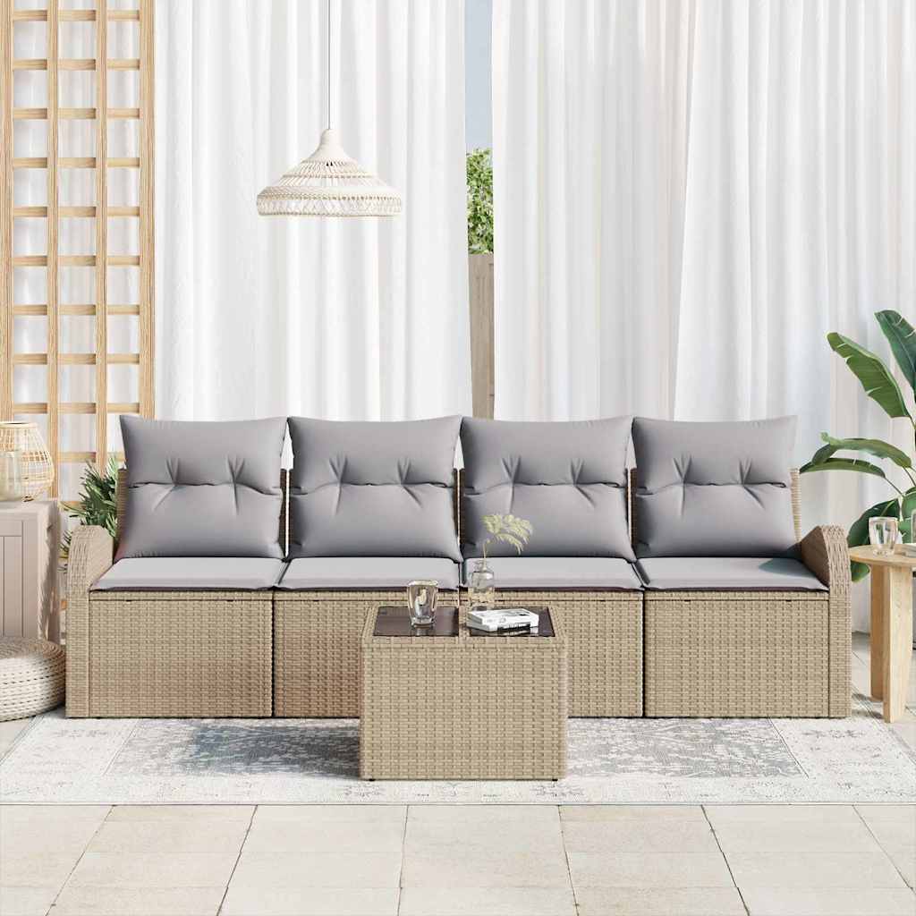 Set Divano da Giardino 5 pcs Beige 55 x 55 x 37 cm Poly Rattan