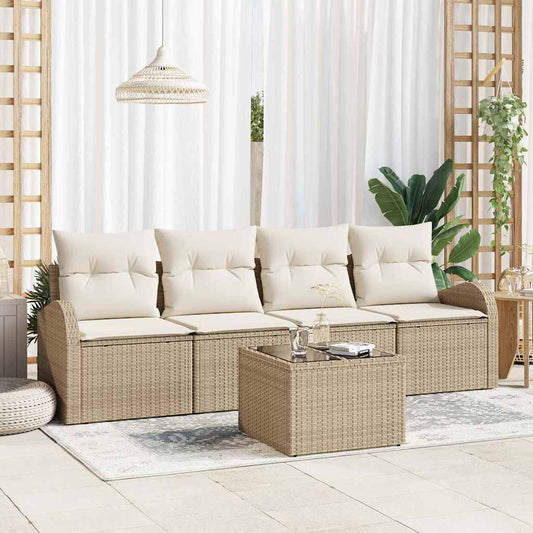 Set Divano da Giardino 5 pcs Beige 55 x 55 x 37 cm Poly Rattan
