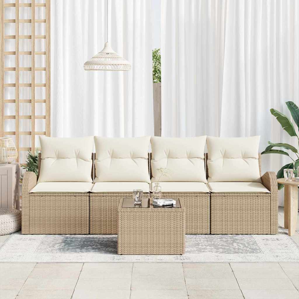Set Divano da Giardino 5 pcs Beige 55 x 55 x 37 cm Poly Rattan