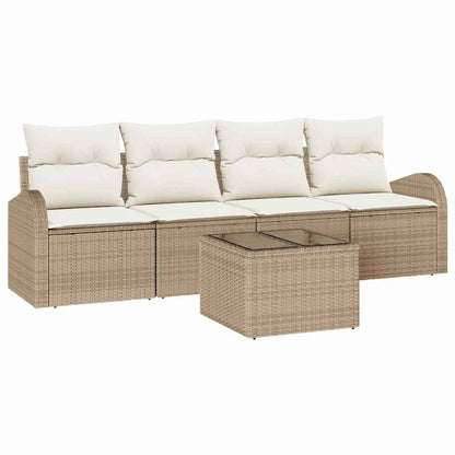 Set Divano da Giardino 5 pcs Beige 55 x 55 x 37 cm Poly Rattan