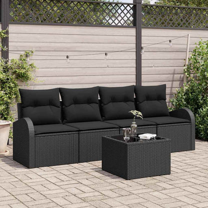 Set Divano da Giardino 5 pcs Nero 55 x 55 x 37 cm Poly Rattan