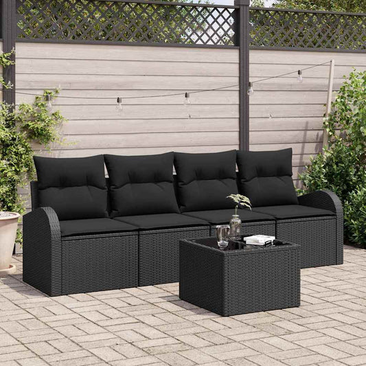 Set Divano da Giardino 5 pcs Nero 55 x 55 x 37 cm Poly Rattan