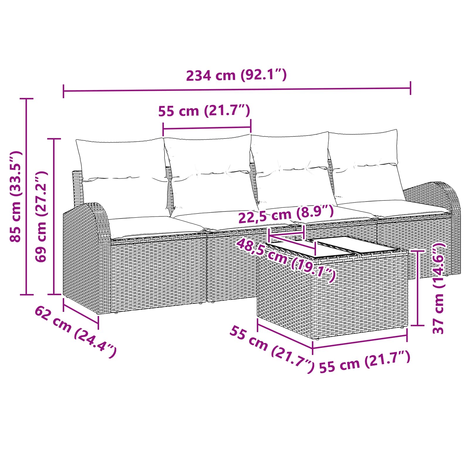 Set Divano da Giardino Marrone 55 x 55 x 37 cm polyrattan | homemem39