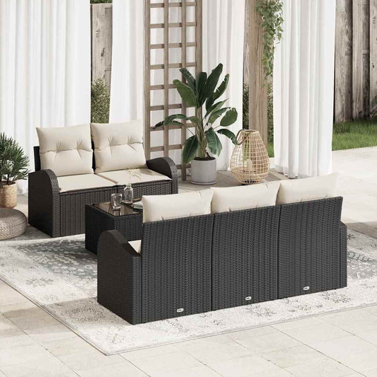 Set Divano da Giardino 6 pcs Nero 55 x 55 x 37 cm Poly Rattan
