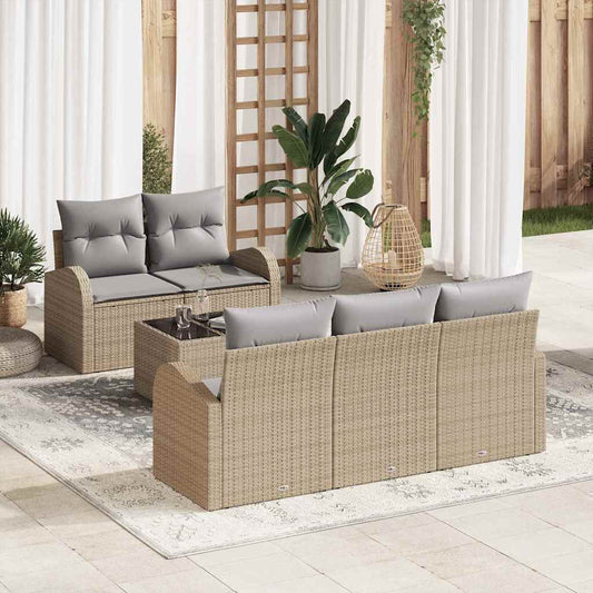 Set Divano da Giardino 6 pcs Beige 55 x 55 x 37 cm Poly Rattan