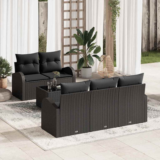 Set Divano da Giardino 6 pcs Nero 55 x 55 x 37 cm Poly Rattan