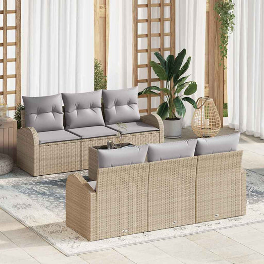 Set Divano da Giardino 7 pcs Beige 55 x 55 x 37 cm Poly Rattan