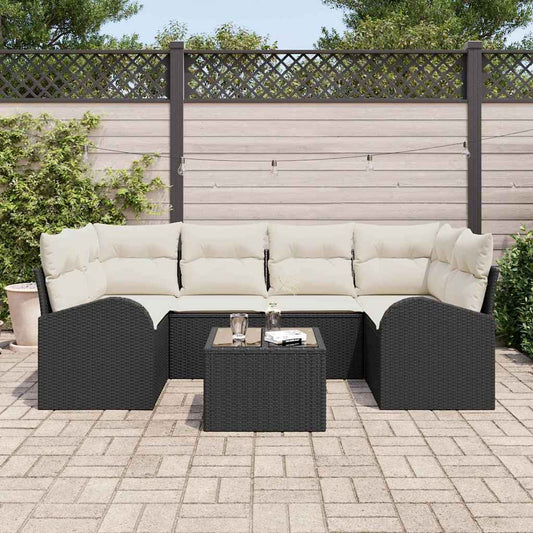 Set Divano da Giardino 7 pcs Nero 55 x 55 x 37 cm Poly Rattan
