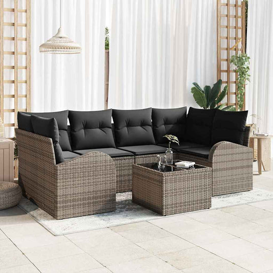 Set Divano da Giardino 7 pcs Grigio 55 x 55 x 37 cm Poly Rattan