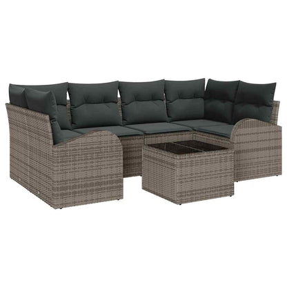 Set Divano da Giardino 7 pcs Grigio 55 x 55 x 37 cm Poly Rattan