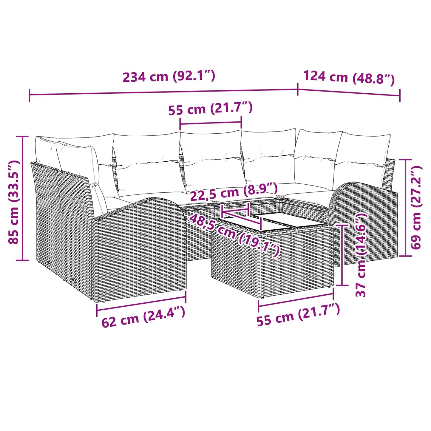Set Divano da Giardino Marrone 55 x 55 x 37 cm polyrattan | homemem39