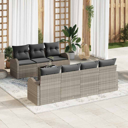 Set Divano da Giardino 8 pz Grigio chiaro polyrattan