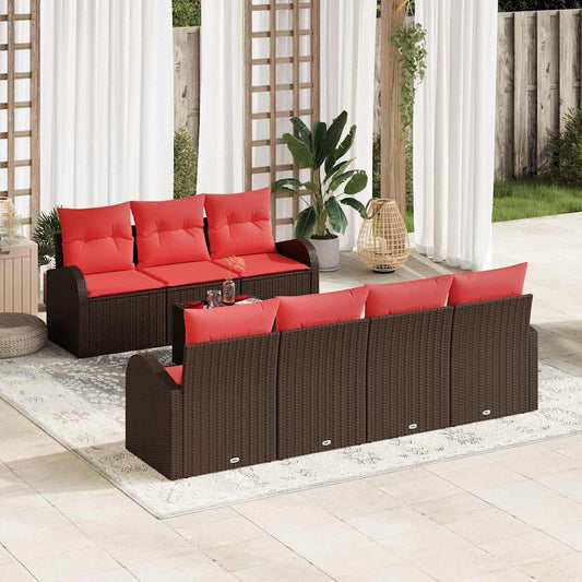Set di divani 8 pz 7-Numero di posti Marrone e Rosso Poliestere