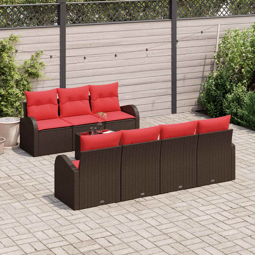 Set di divani 8 pcs Marrone e Rosso Poliestere | homemem39