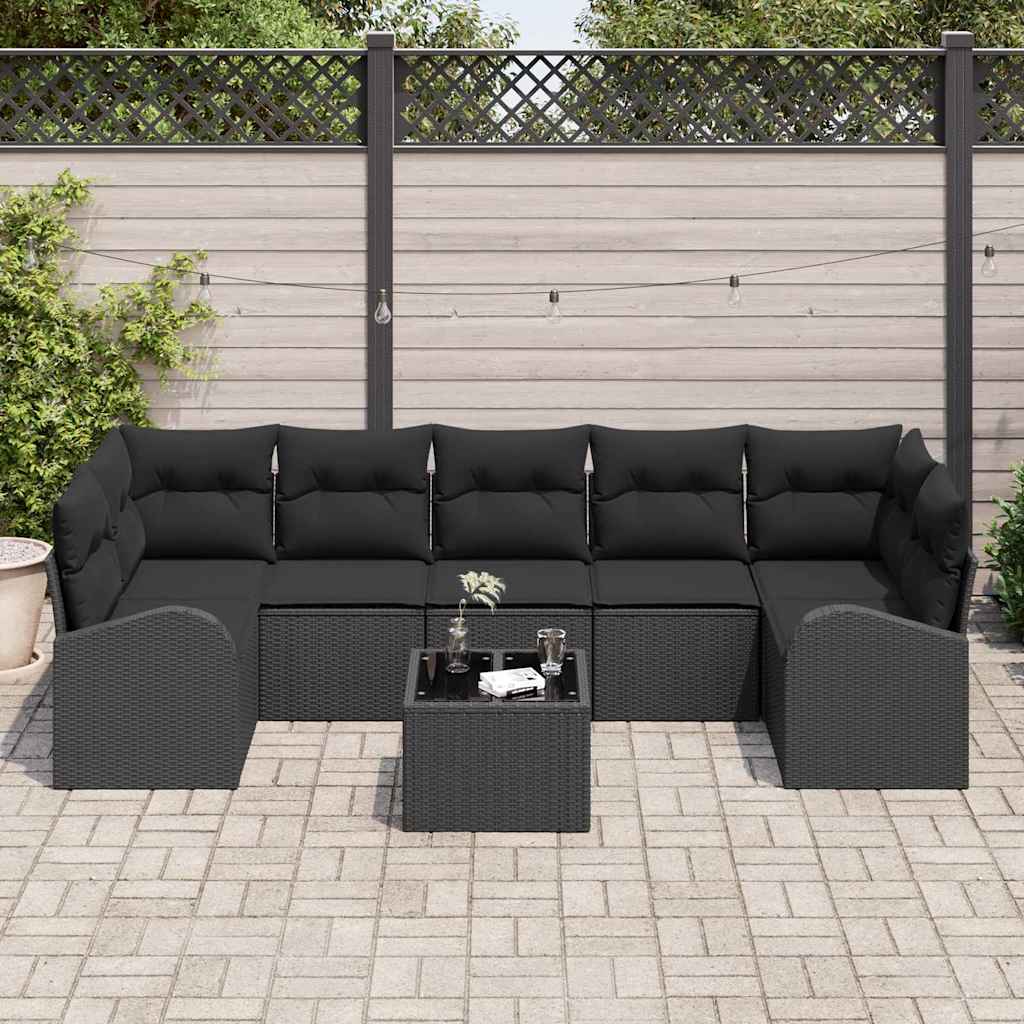 Set Divano da Giardino 8 pcs Nero 55 x 55 x 37 cm polyrattan