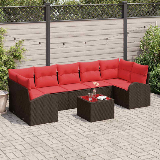Set Divano da Giardino 8 pz 7-Numero di posti Marrone e Rosso