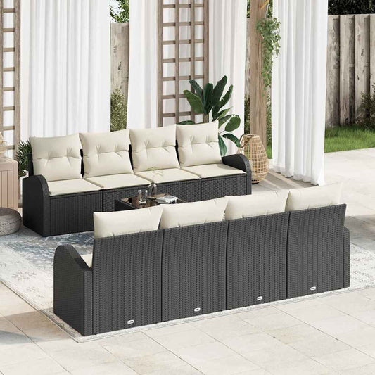 Set Divano da Giardino 7 pcs Nero e Beige 55 x 55 x 37 cm